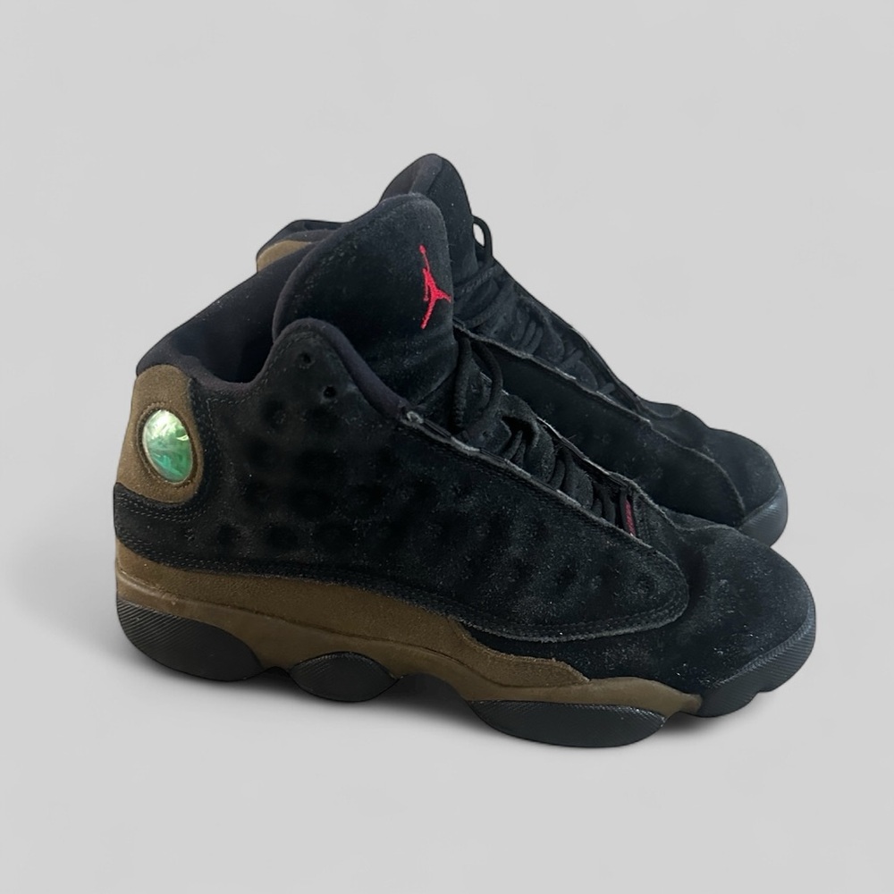 Nike Air Jordan Retro 13 Black Olive Suede Shoes Sneakers Youth Boy 6Y - Picture 3 of 6